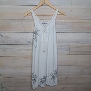 Tropical Grandmillenial Raya Sun Women's L White Dress Cover-up Embroidered
